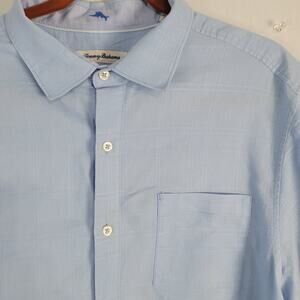 Tommy Bahama Linen Blend Long Sleeve Button-Down Shirt sz XL blue coastal preppy
